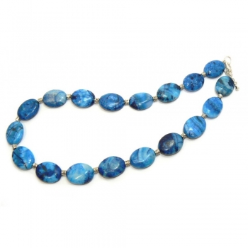 Blue Beaded Crazy Lace Agate Necklace Blue Beaded Crazy Lace Agate Necklace